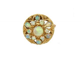 Stylish Vintage 14k Gold Fiery Opals Ladies Pin Brooch