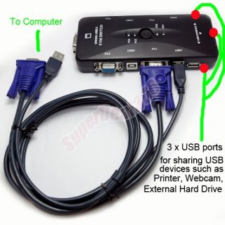 USB 4 Port KB Monitor Video KVM Switch LCD Cable