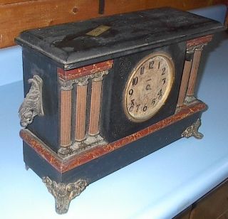 Ingraham Mantle Clock Antique Shelf Case Adamantine