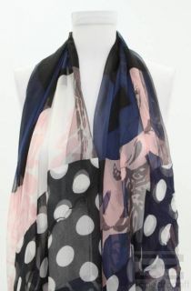 Christian Lacroix Pink Navy Blue Floral Print Silk Scarf New