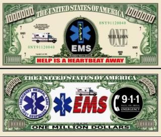 EMS Emergency Medical Services Dollar Bills 2 $1 00