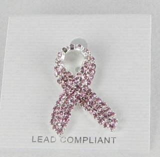 New Breast Cancer Awareness Lapel Pin Rhinestones Dusty Pink Ribbon