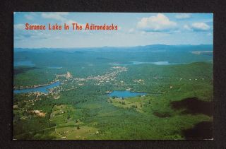 1960s Aerial View Saranac Lake NY Essex Franklin Co Postcard New York
