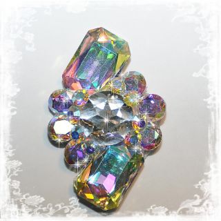 Large Brooch Stone Pageant Costume Jewelry Crystal AB