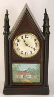 RARE Antique Fynetone Lansdale Novelty Clock Cathedral Steeple Reverse