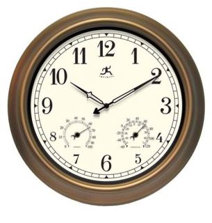  Large Round Wall Hanging Clock Indoor Outdoor w Weather Thermometer