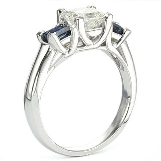 93 Ct F SI1 Princess Cut Diamond Blue Sapphire Ring