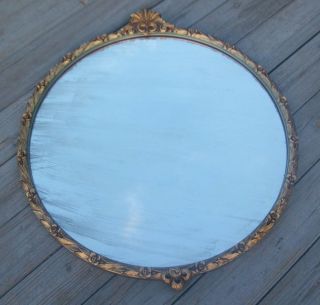 VINTAGE LARGE VICTORIAN ROUND ORNATE CARVED FLOWERS WOOD WALL MIRROR