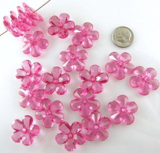 Large Faceted Acrylic Plastic Flower Beads Bright Pink 22mm 20