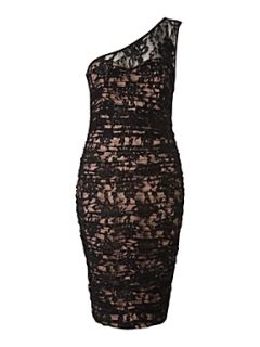 JS Collections One shoulder lace ruched dress Black   