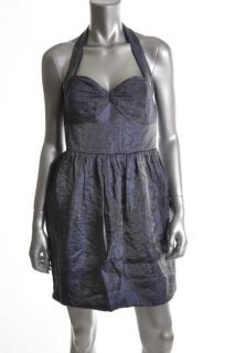 Laundry by Design New Blue Iridescent Shimmer Ruched Halter Casual