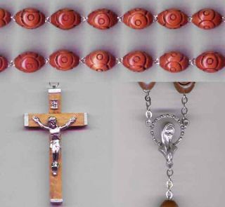 Large Carved Wooden Bead Wall Rosary Relic Medal