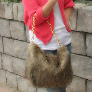 Fashion Animal Print Leopard Purse Faux Fur Chain Shoulder Bag Handbag