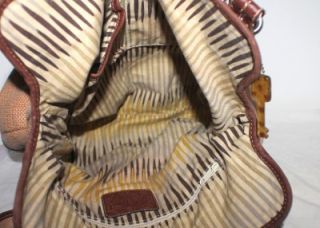 Fossil Large Straw Floral Brown Leather Satchel Tote Shoulder Bag