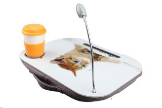 New Portable Cute Cat Laptop Lap Desk w LED Light Drink Holder Foam