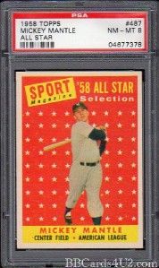 1958 Topps 487 Mickey Mantle All Star Yankees HOF NMMT PSA 8