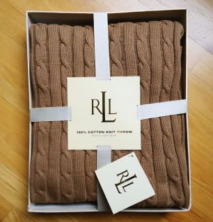 Ralph Lauren ~CABLE KNIT THROW BLANKET   CAMEL/TAN~ 50x70 gift box
