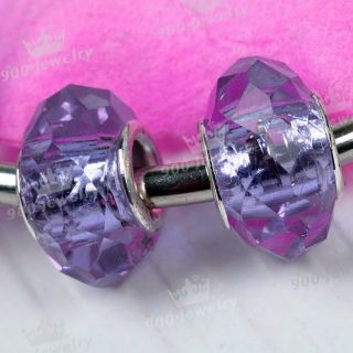 5pc Lilac Crystal Faceted Large Hole Beads Fit Bracelet