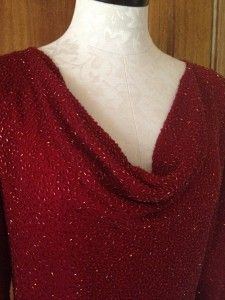 Laurence Kazar Stunning Red Beaded Cowl Neck Silk Top M Perfect Cond