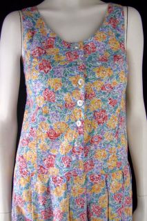 Laura Ashley Dropped Waist Floral Cotton Sundress Dress Vintage 6