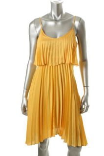 Laundry by Shelli Segal New Yellow Pleated Satin Layered Casual Dress