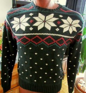 Ralph Lauren Lambs Wool Linen Silk Sweater Nordic Ski Winter Hand Knit