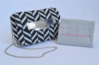 Lauren Merkin Black White Woven Chevron Print Clutch Bag Handbag Purse