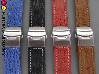 High Quality Leather Watch Strap Shark Skin Red 22mm