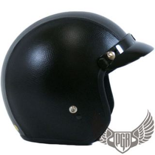 Black Leather Motorcycle Scooter 3 4 Open Face Vintage Style Dot