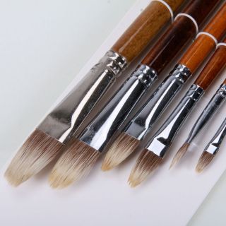 6pcs Artist Flat Oil Painting Wooden Paint Brush Size 12 10 8 6 4 2