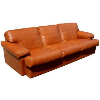 90 Mid Century Leather Three Seater Sofa Couch
