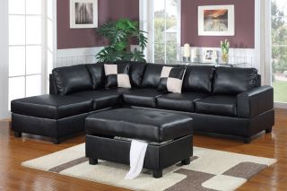 Black White Sectional Couch 3 PC Sofa Set Free Storage Ottoman
