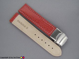High Quality Leather Watch Strap Shark Skin Red 22mm