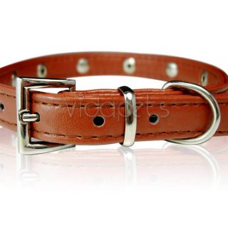 11 14 Brown Leather Spikes Studded Dog Collar Small
