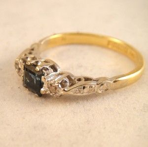 Vintage 1960s Sapphire Diamond Trilogy Ring 18ct Gold Size M 1 2