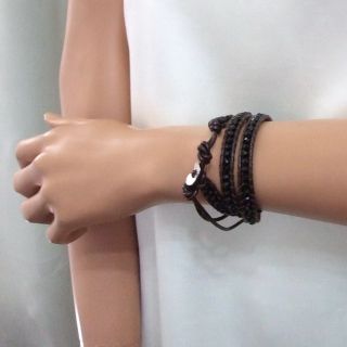 Black Muse Crystal Trendy Triple Wrap Leather Bracelet