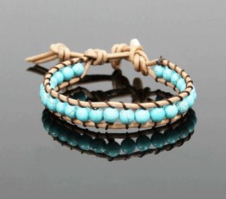 Turquoise Bead Suede Leather Wrap Friendship Bracelet