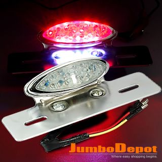 Motorcycle Rear Tail Brake Light Silver Chrome License Plate LED New