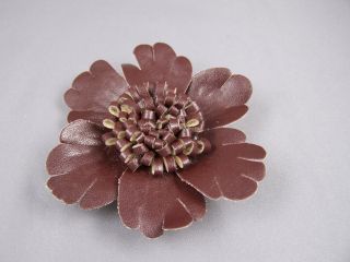 Faux Leather Flower Floral Barrette Hair Clip Pin 3 5