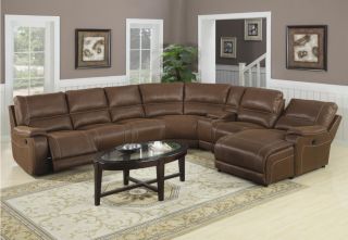 Loukas Modern Brown Leather Reclining Sectional Sofa