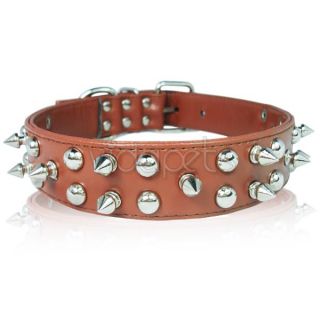 21 25 Brown Leather Spiked Studded Dog Collar XL Large