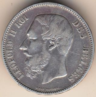 Belgium 5 Francs 1870 Silver Leopold II