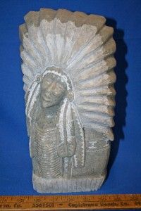 Carved Stone Indian Chief Bust by Norman Lewis