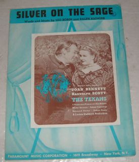 1937 The Texans Silver on The Sage Film Soundtrack Sheet Music Joan