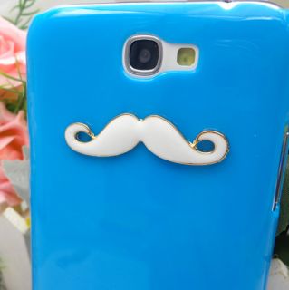 White LEON Chaplin Sexy 3D Mustache Blue Case For Samsung Galaxy Note