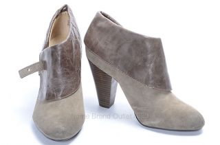 Levity 7 Olive Gray Leather Suede Nora Foldover Cuff Bootie Heel Shoe