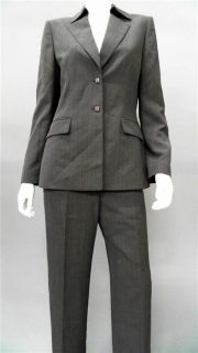 Tahari Arthur Levine Misses 8 2 PC Pant Suit Gray Blazer Pants Plaid