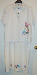 Leslie Fay Womans White Linen Dress Suit Size 3X