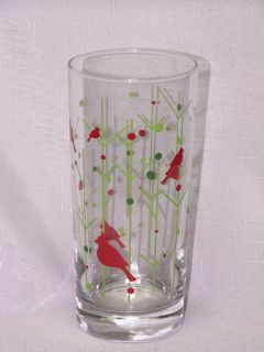 Libbey Glass 4 Christmas 15oz Red Cardinal Bird Tumblers Glasses