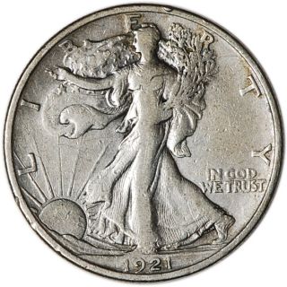1921 s US Walking Liberty Silver Half Dollar 50c VF